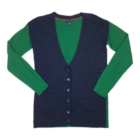 Tommy Hilfiger V Neck Preppy Grandpa Cardigan Sweater Women's Men's S Green Blue - Picture 1 of 8